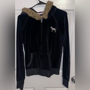 PINK Victoria's Secret Black Hoodie with Brown Fur Trim